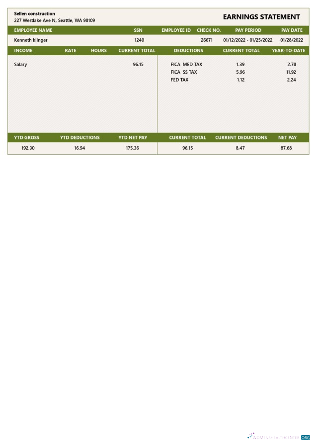 Download SELLEN CONSTRUCTION EASRNINGS STATEMENTS in PDF and Word formats Photoshop template